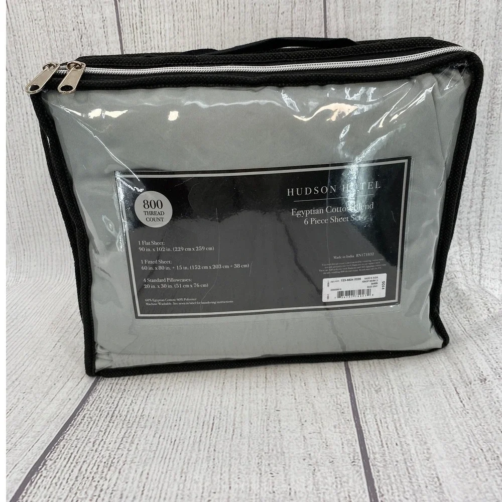 Hudson Hotel Sheet Set Queen Sage Gray 800TC Egyptian Cotton Blend Neutral